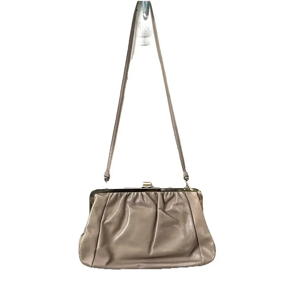 Vintage Mastercraft Leather Shoulder Bag Purse Clutch Hinged Frame Almond Canada